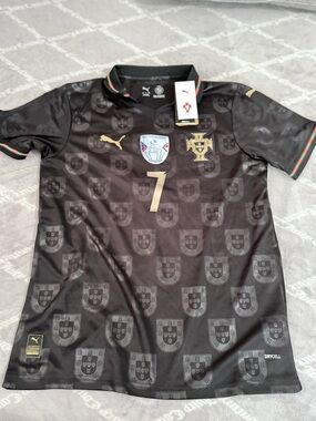 Puma Black Portugal Football Jersey with Gold Accents